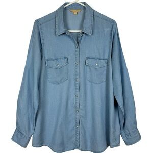 Hope & Harlow Light Blue Chambray Pearl Snap Western Button-Down Shirt Sz. Large